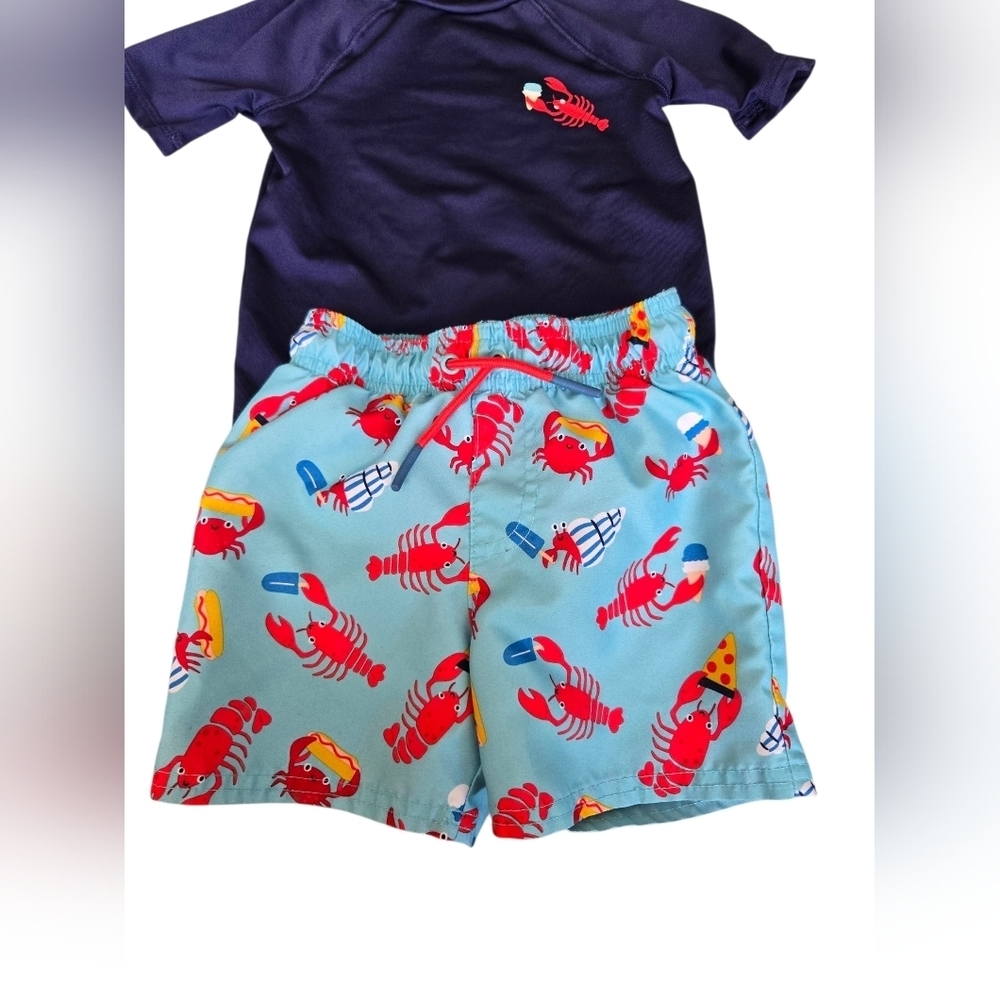 Cat & Jack Navy and Light Blue Lobster Bathing Suit 2t - Picture 2 of 5